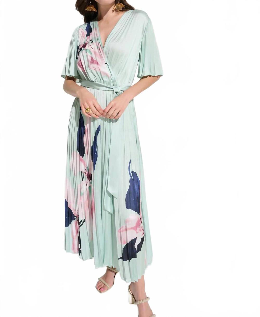 NEW JOSEPH RIBKOFF floral pleated satin maxi dress